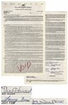 Three Stooges Contract Signed by Moe Howard, Larry Fine & Joe DeRita With William Morris Agency -- Circa 1960s but Undated & Marked Void -- 2pp. on Single 8.5 x 14 Sheet -- Near Fine Condition